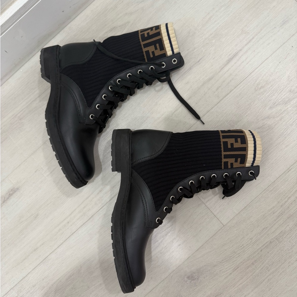 Fendi Black and Brown Combat Boots